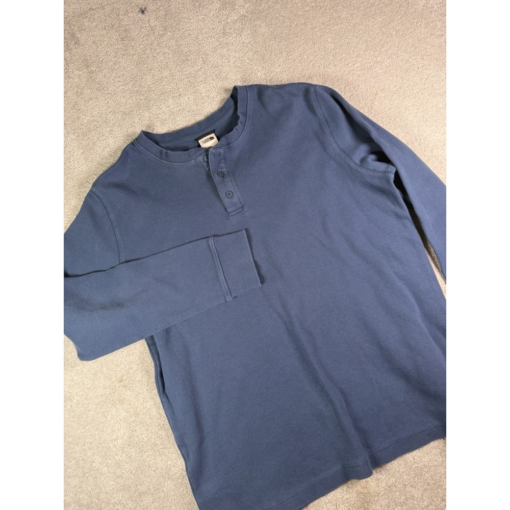 North Face Shirt Mens XL Blue Waffle Knit Thermal Henley Long Sleeve Outdoors